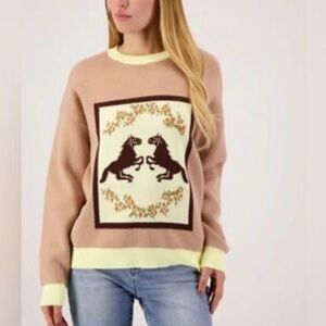 Anthropologie Tan Sweater with Horse Motif